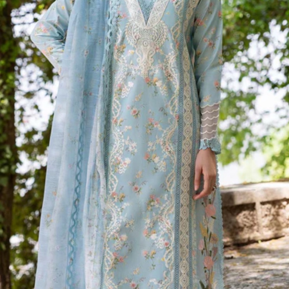 Floral Embroidered Blue Dress